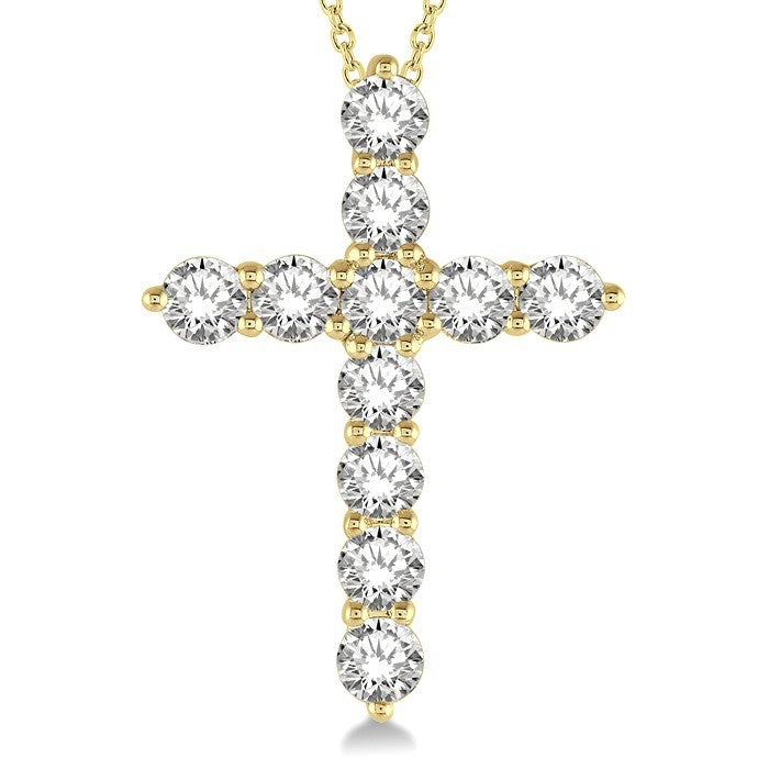 2 Ctw Round Cut Diamond Cross Pendant in 14K Yellow Gold with Chain