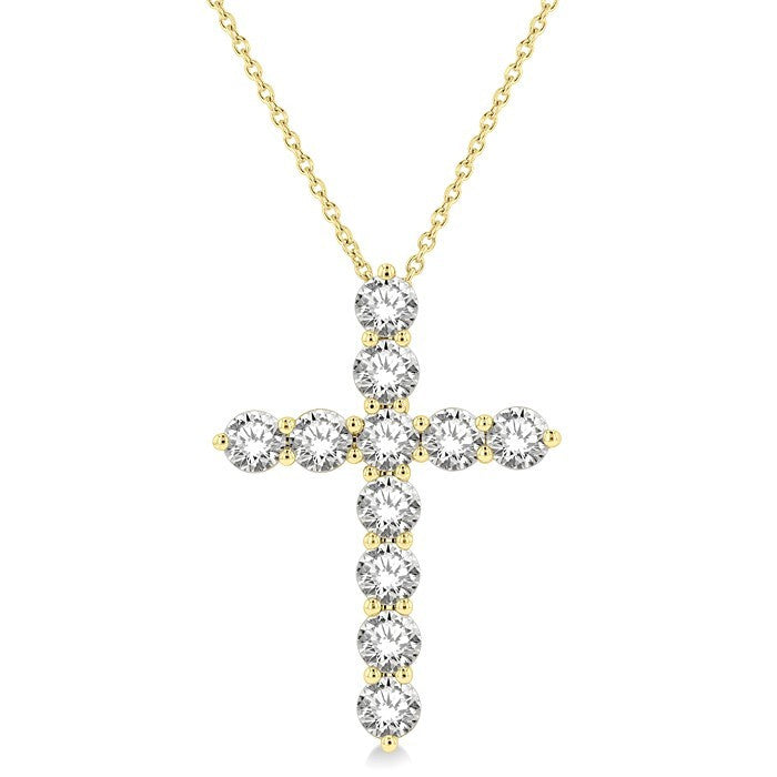 3 Ctw Latin Cross Round Cut Diamond Pendant With Chain in 14K Yellow Gold