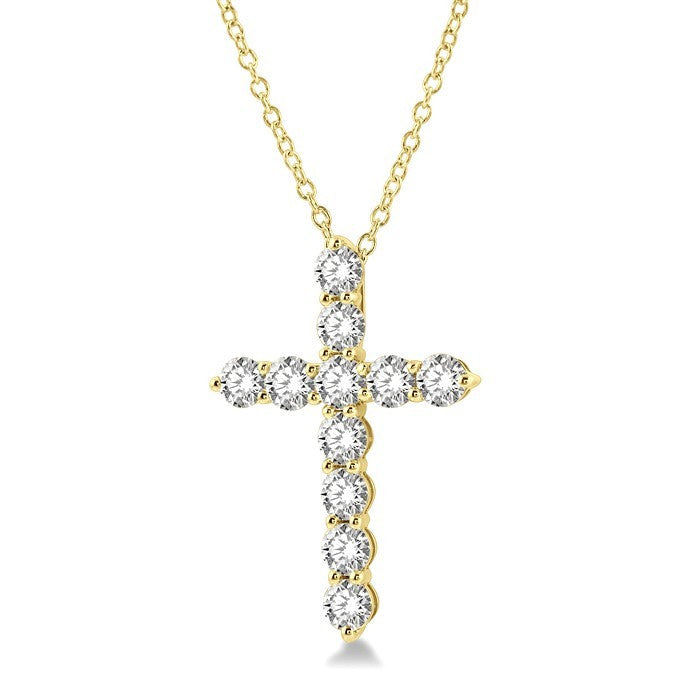 3 Ctw Latin Cross Round Cut Diamond Pendant With Chain in 14K Yellow Gold