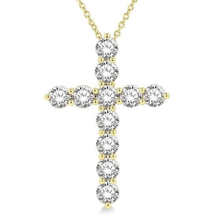 3 Ctw Latin Cross Round Cut Diamond Pendant With Chain in 14K Yellow Gold