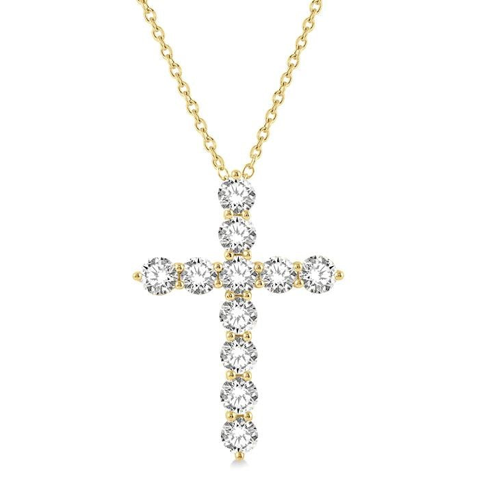 4 Ctw Round Cut Diamond Cross Pendant in 14K Yellow Gold with Chain