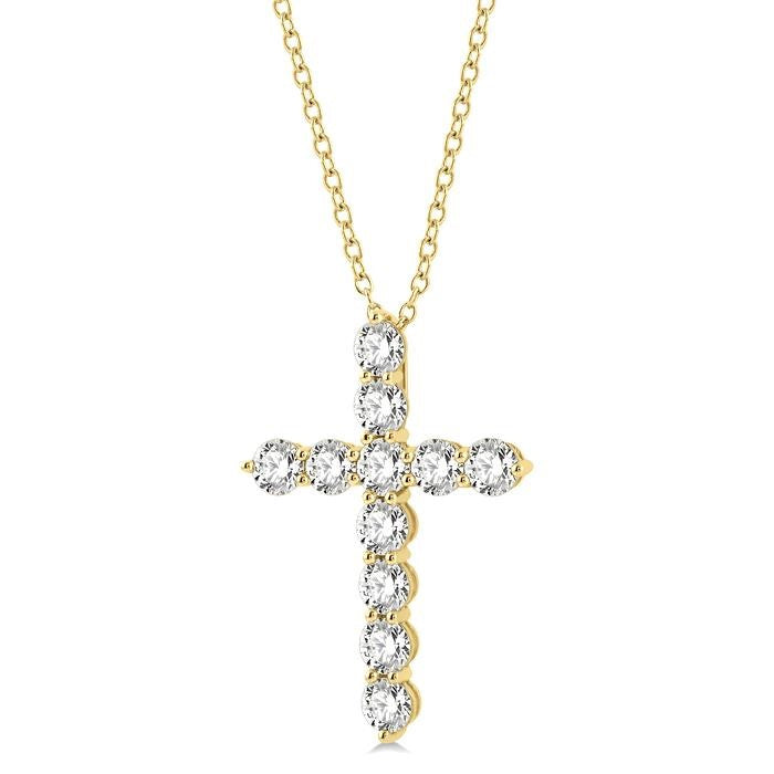 4 Ctw Round Cut Diamond Cross Pendant in 14K Yellow Gold with Chain