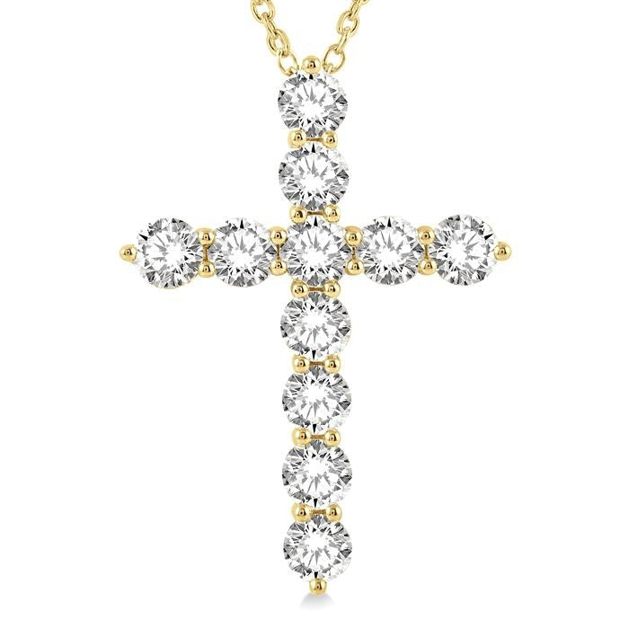 4 Ctw Round Cut Diamond Cross Pendant in 14K Yellow Gold with Chain