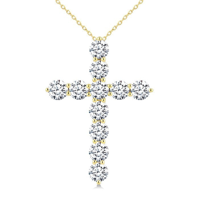 5 Ctw Round Cut Diamond Cross Pendant With Chain in 14K Yellow Gold