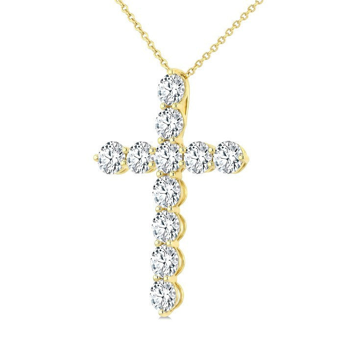 5 Ctw Round Cut Diamond Cross Pendant With Chain in 14K Yellow Gold