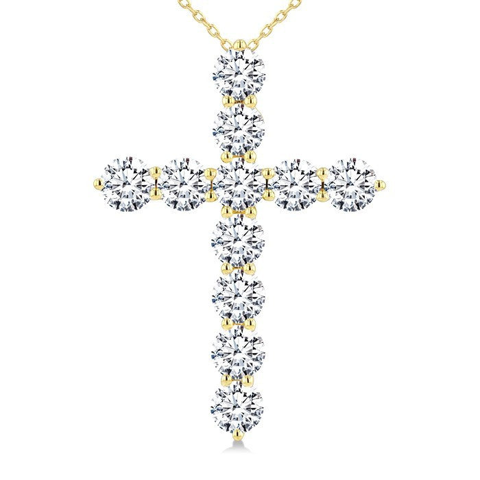 5 Ctw Round Cut Diamond Cross Pendant With Chain in 14K Yellow Gold