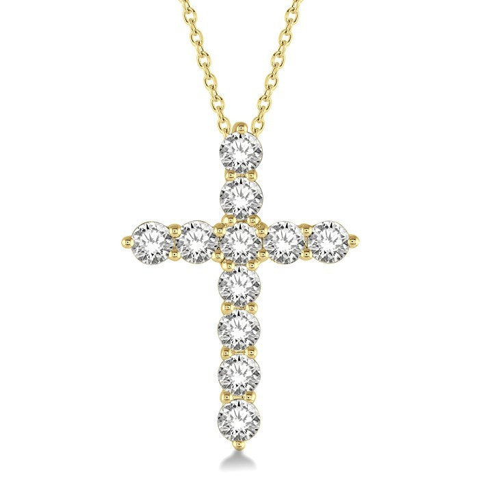1 1/2 Ctw Round Cut Diamond Cross Pendant in 14K Yellow Gold with Chain