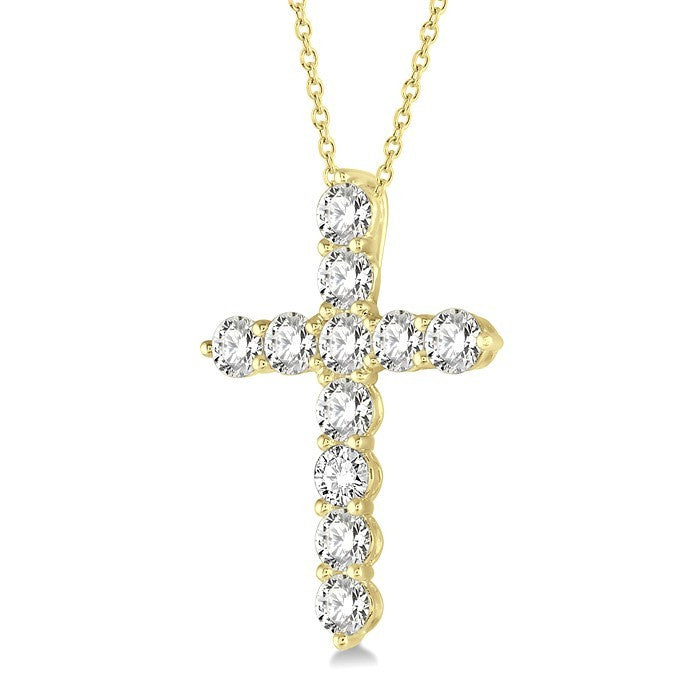 1 1/2 Ctw Round Cut Diamond Cross Pendant in 14K Yellow Gold with Chain