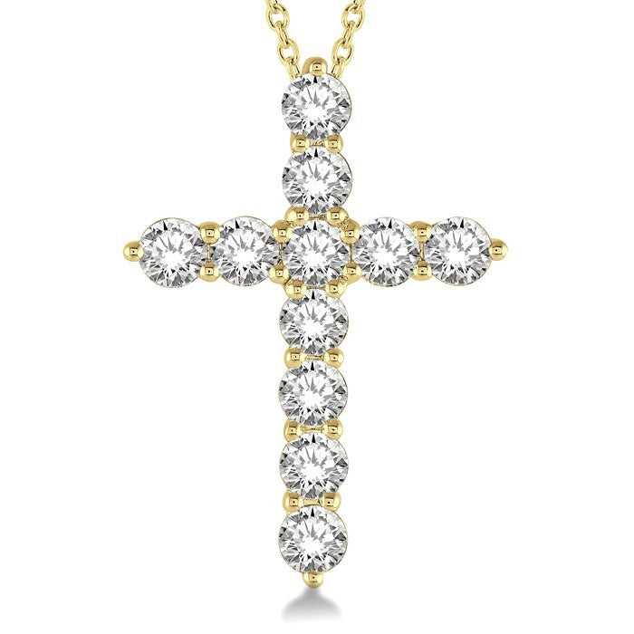 1 1/2 Ctw Round Cut Diamond Cross Pendant in 14K Yellow Gold with Chain