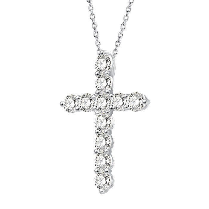 1 1/2 Ctw Round Cut Diamond Cross Fashion Pendant With Chain in Platinum