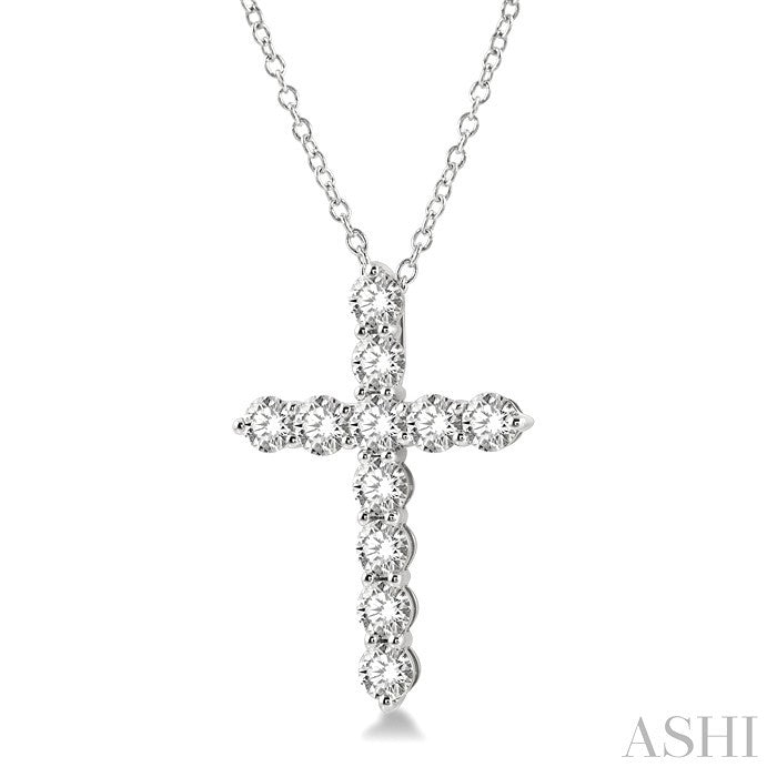 3 Ctw Round Cut Diamond Cross Pendant in 14K White Gold with Chain