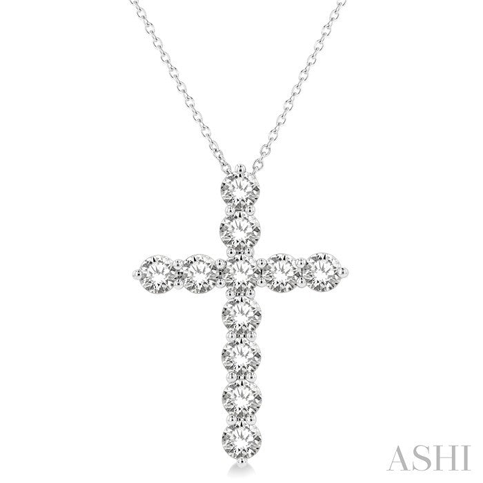 3 Ctw Round Cut Diamond Cross Pendant in 14K White Gold with Chain