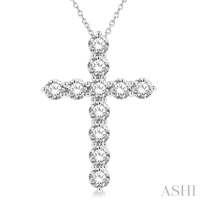3 Ctw Round Cut Diamond Cross Pendant in 14K White Gold with Chain