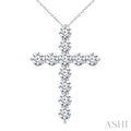 5 Ctw Round Cut Diamond Cross Pendant With Chain in 14K White Gold