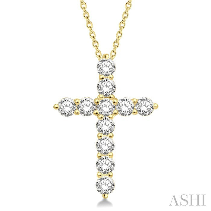 1 1/2 Ctw Round Cut Diamond Cross Pendant in 14K Yellow Gold with Chain