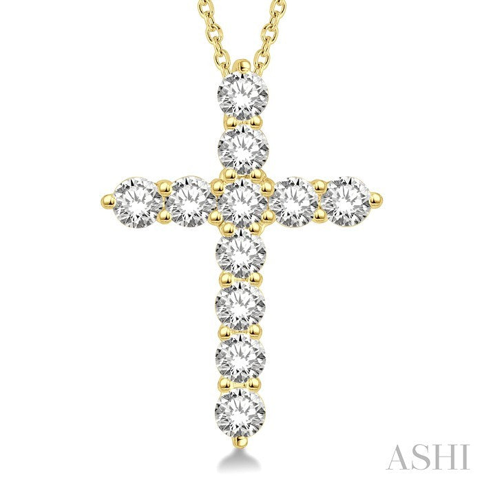 1 1/2 Ctw Round Cut Diamond Cross Pendant in 14K Yellow Gold with Chain