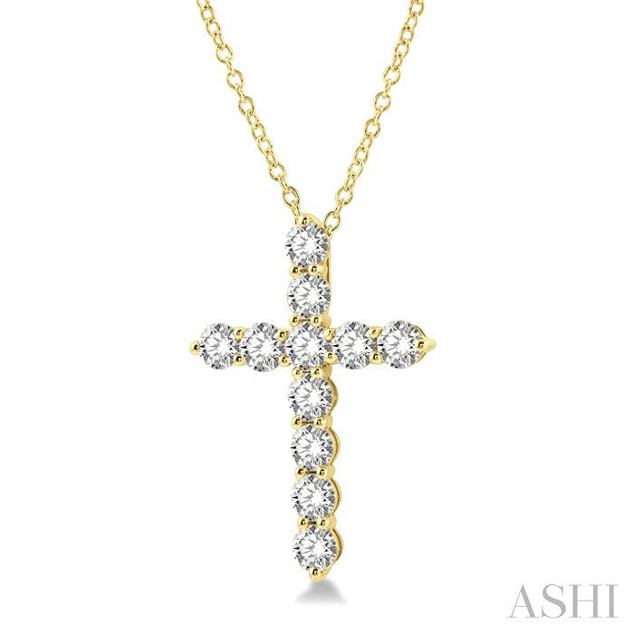 3 Ctw Latin Cross Round Cut Diamond Pendant With Chain in 14K Yellow Gold