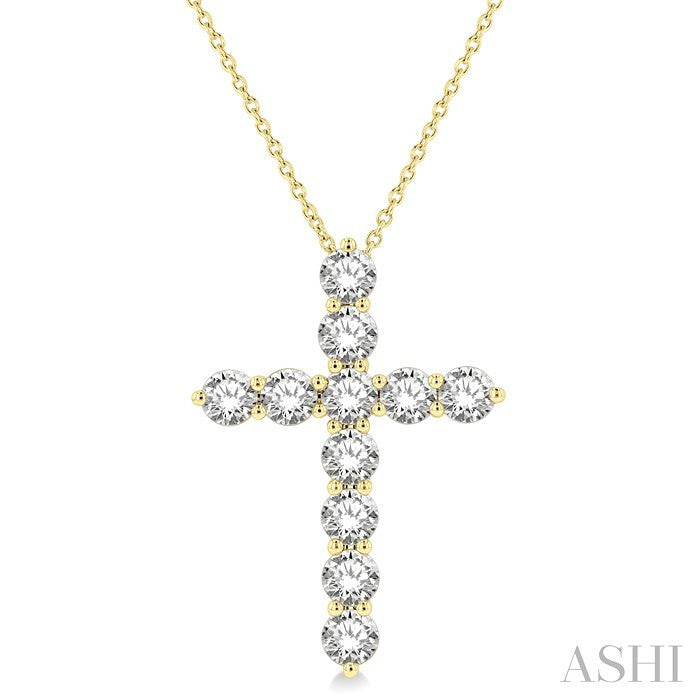 3 Ctw Latin Cross Round Cut Diamond Pendant With Chain in 14K Yellow Gold