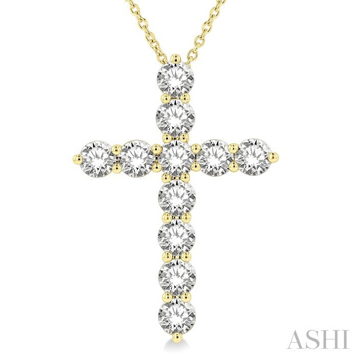 3 Ctw Latin Cross Round Cut Diamond Pendant With Chain in 14K Yellow Gold