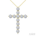 5 Ctw Round Cut Diamond Cross Pendant With Chain in 14K Yellow Gold