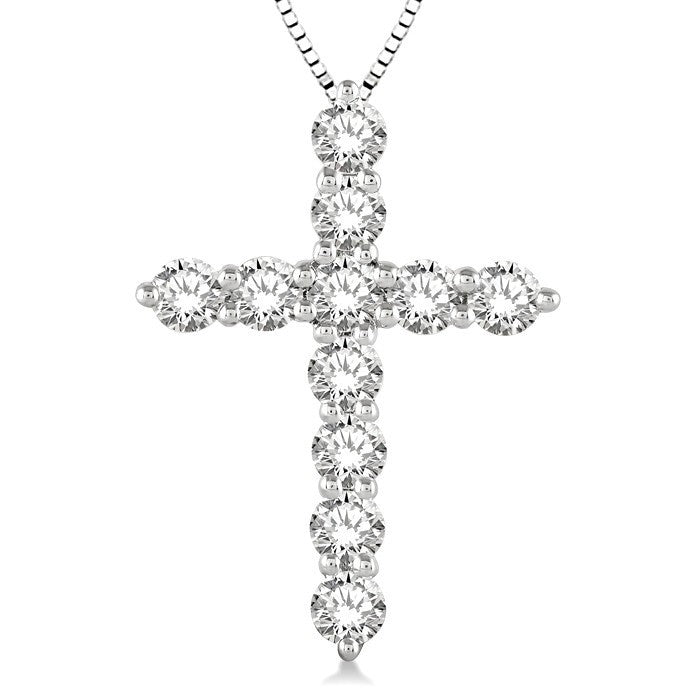1 Ctw Round Cut Diamond Cross Pendant in 14K White Gold with Chain