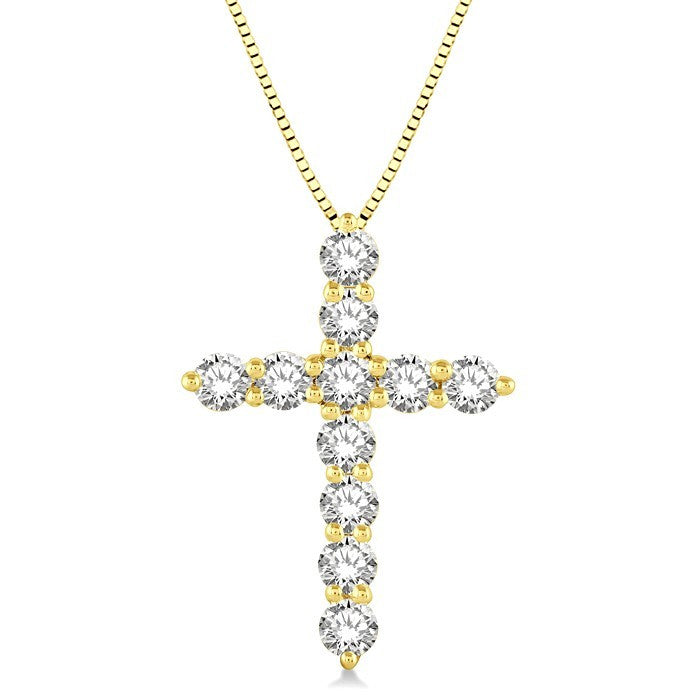 1 Ctw Round Cut Diamond Cross Pendant in 14K Yellow Gold with Chain