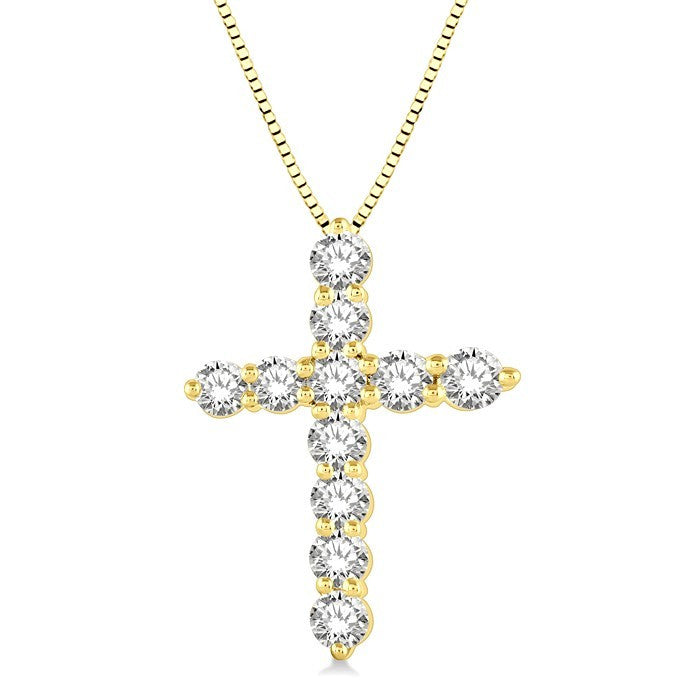 1 Ctw Round Cut Diamond Cross Pendant in 14K Yellow Gold with Chain