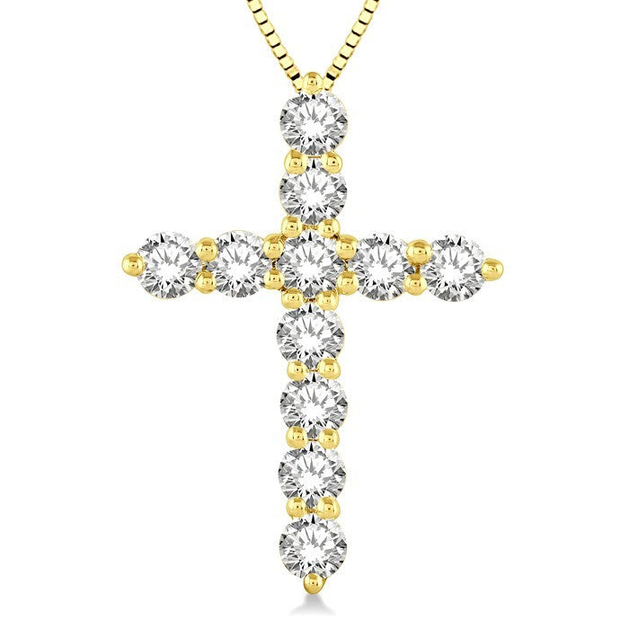 1 Ctw Round Cut Diamond Cross Pendant in 14K Yellow Gold with Chain