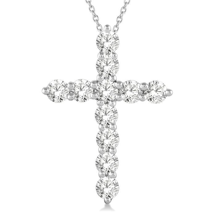 1 Ctw Round Cut Diamond Cross Pendant in 14K White Gold with Chain