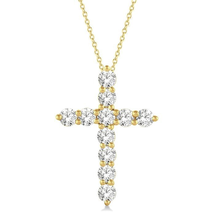 1 Ctw Round Cut Diamond Cross Pendant in 14K Yellow Gold with Chain