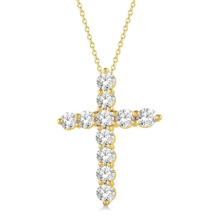 1 Ctw Round Cut Diamond Cross Pendant in 14K Yellow Gold with Chain