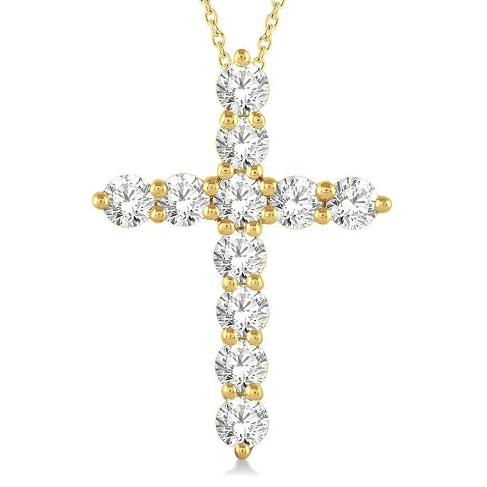 1 Ctw Round Cut Diamond Cross Pendant in 14K Yellow Gold with Chain