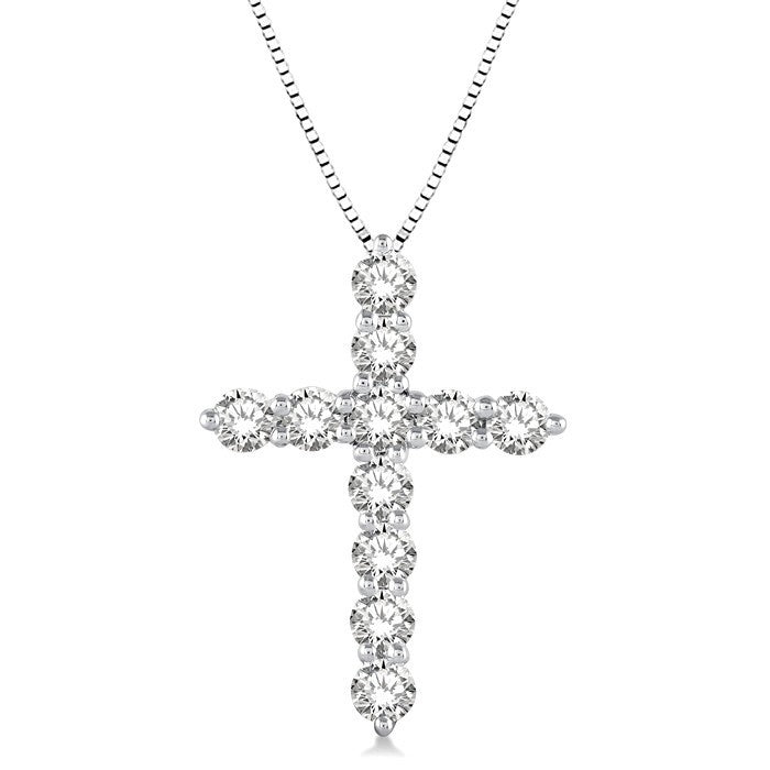 1 Ctw Round Cut Diamond Cross Fashion Pendant With Chain in Platinum