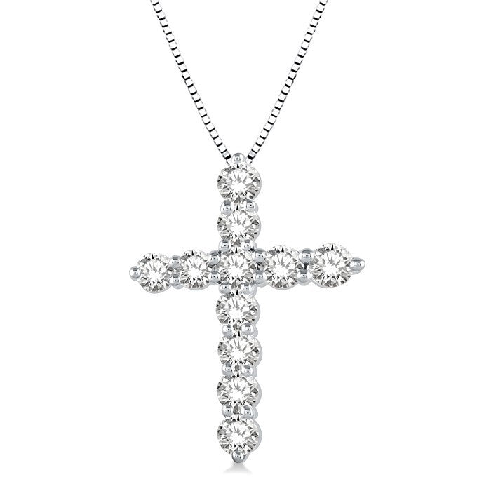 1 Ctw Round Cut Diamond Cross Fashion Pendant With Chain in Platinum