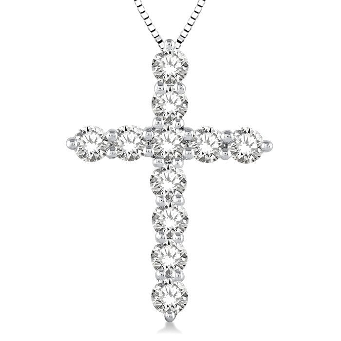 1 Ctw Round Cut Diamond Cross Fashion Pendant With Chain in Platinum