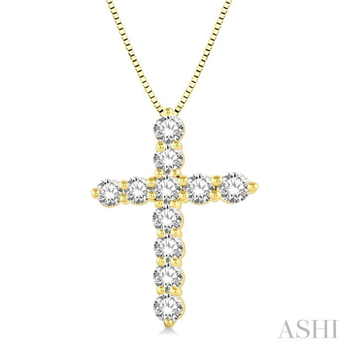 1 Ctw Round Cut Diamond Cross Pendant in 14K Yellow Gold with Chain