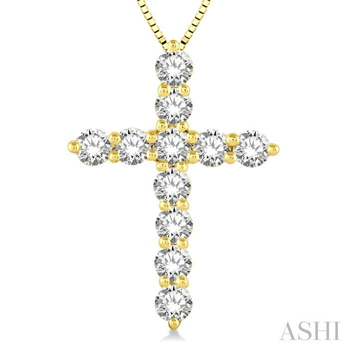 1 Ctw Round Cut Diamond Cross Pendant in 14K Yellow Gold with Chain