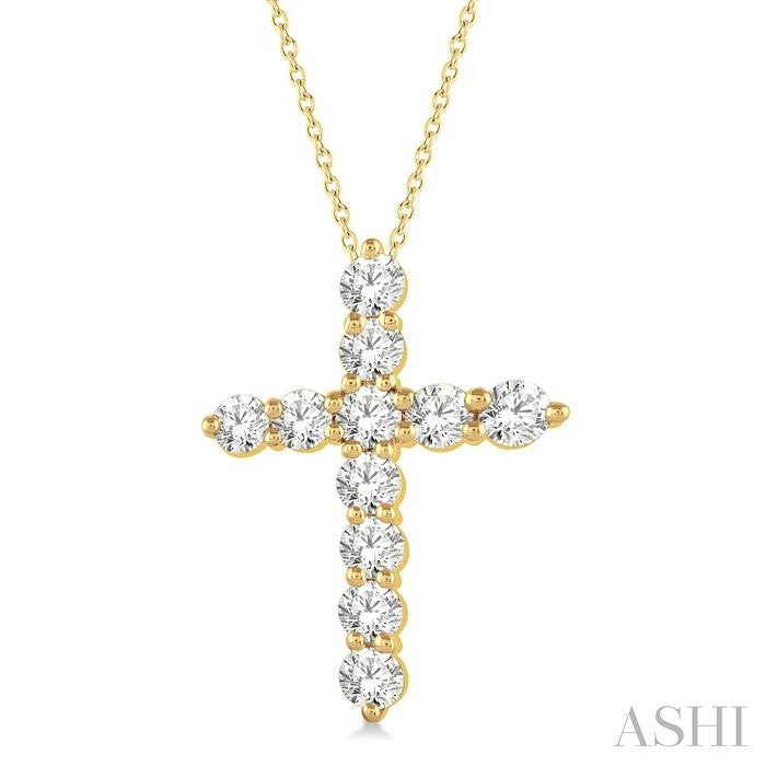 1 Ctw Round Cut Diamond Cross Pendant in 14K Yellow Gold with Chain
