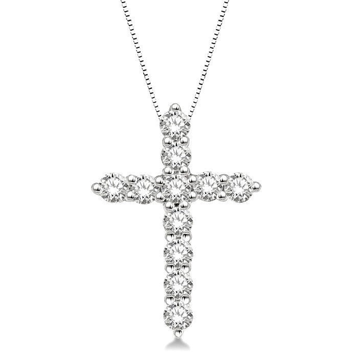 3/4 Ctw Round Cut Diamond Cross Pendant in 14K White Gold with Chain