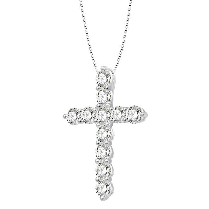 3/4 Ctw Round Cut Diamond Cross Pendant in 14K White Gold with Chain