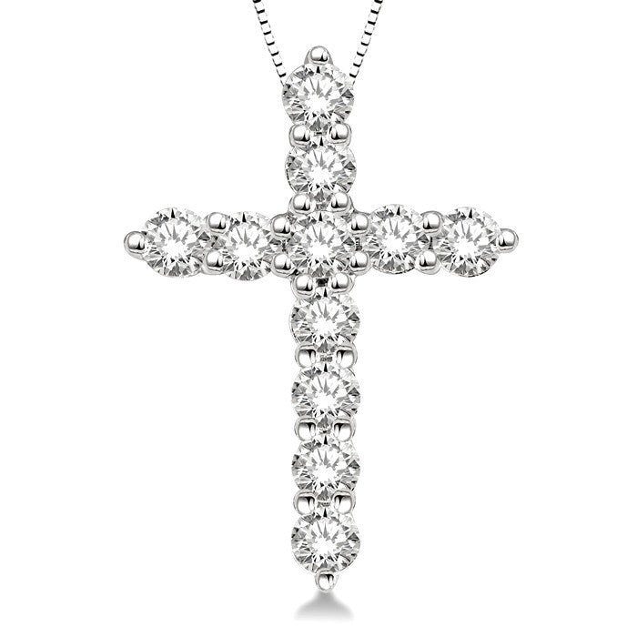3/4 Ctw Round Cut Diamond Cross Pendant in 14K White Gold with Chain