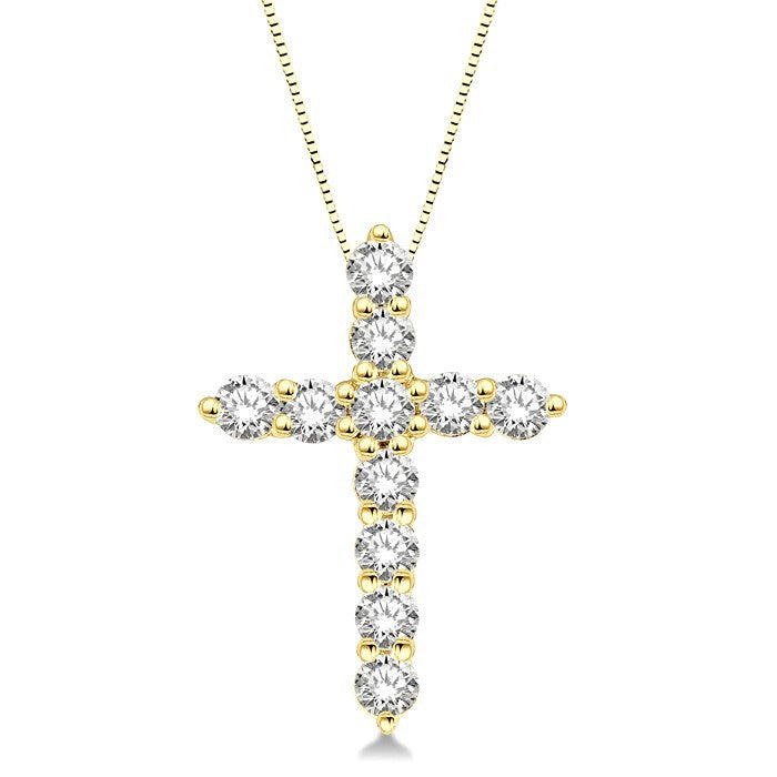 3/4 Ctw Round Cut Diamond Cross Pendant in 14K Yellow Gold with Chain