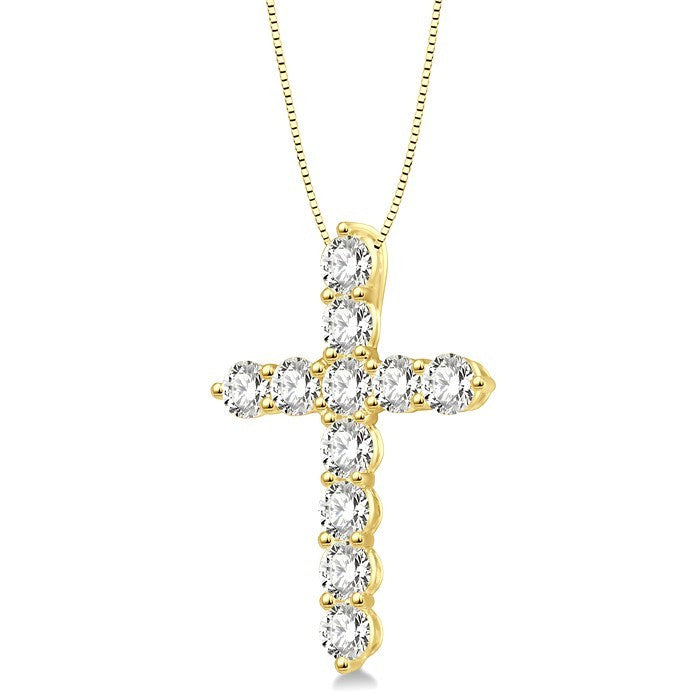 3/4 Ctw Round Cut Diamond Cross Pendant in 14K Yellow Gold with Chain