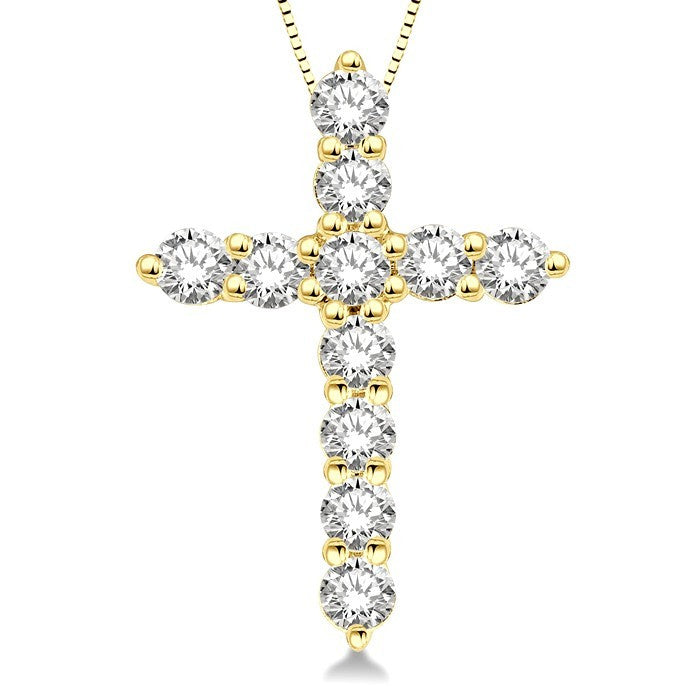 3/4 Ctw Round Cut Diamond Cross Pendant in 14K Yellow Gold with Chain