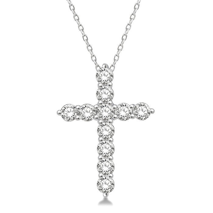 3/4 Ctw Round Cut Diamond Cross Pendant in 14K White Gold with Chain