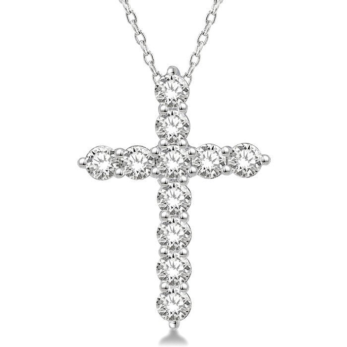 3/4 Ctw Round Cut Diamond Cross Pendant in 14K White Gold with Chain