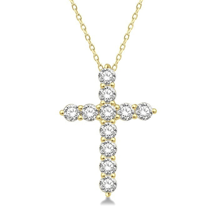 3/4 Ctw Round Cut Diamond Cross Pendant With Chain in 14K Yellow Gold