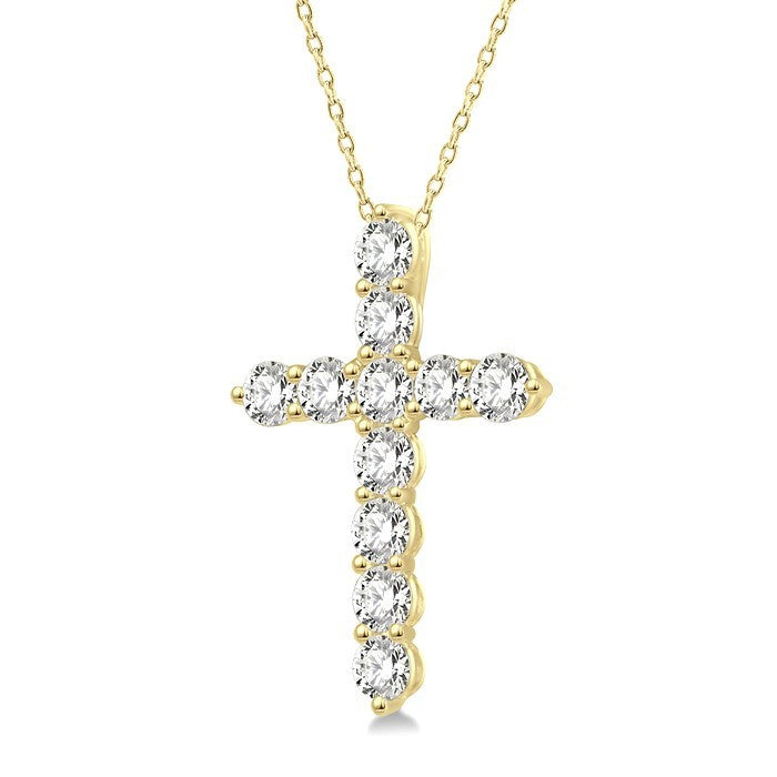 3/4 Ctw Round Cut Diamond Cross Pendant With Chain in 14K Yellow Gold