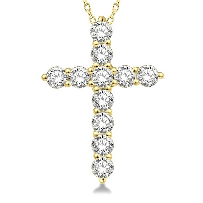 3/4 Ctw Round Cut Diamond Cross Pendant With Chain in 14K Yellow Gold
