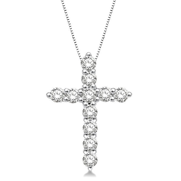 3/4 Ctw Round Cut Diamond Cross Fashion Pendant With Chain in Platinum